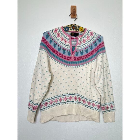 Vintage Eddie Bauer Fair Isles Nordic Henley Sweater Size Medium - Picture 1 of 5